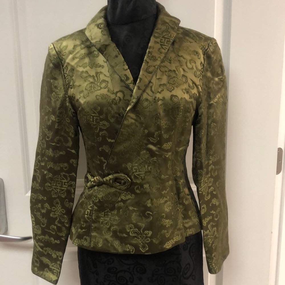 Old Shanghai silk jacket in olive green